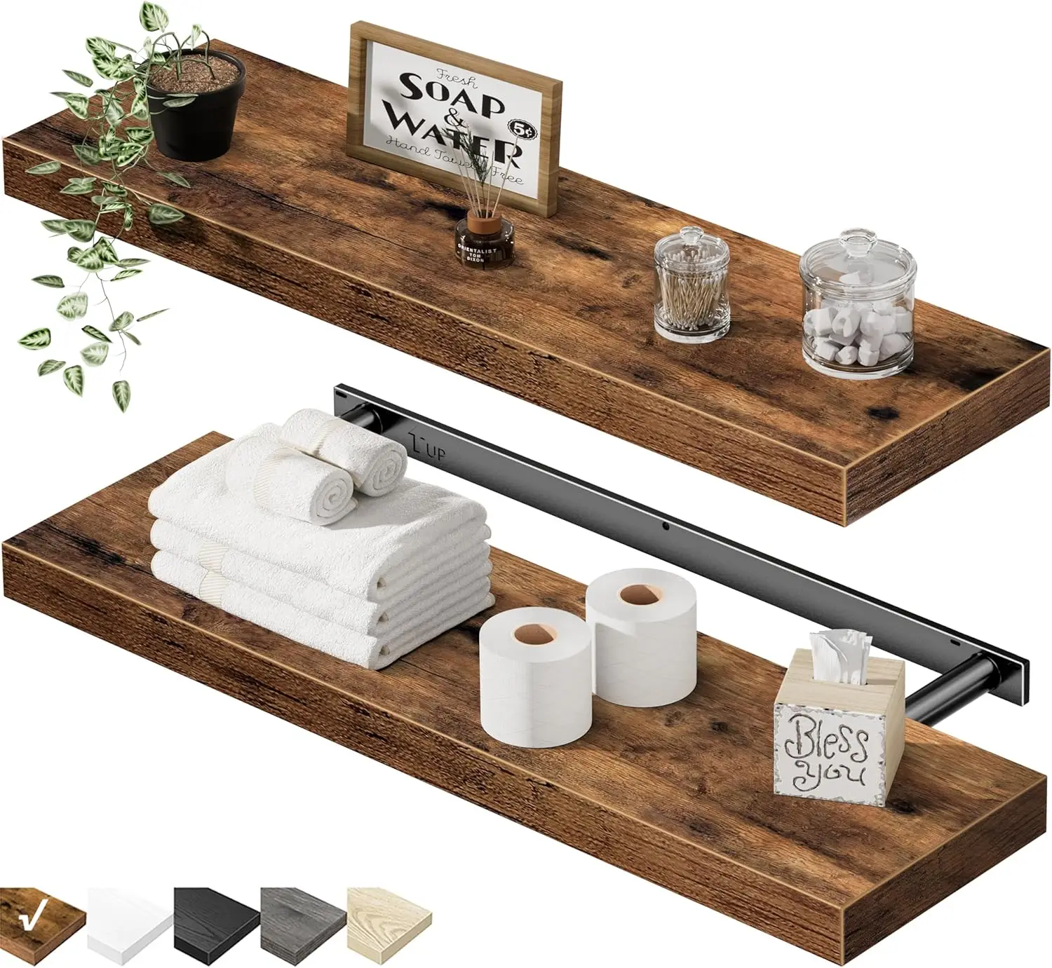 

Floating Shelves Set of 2, Rustic Brown, 23.6" Long for Wall Mount in Bathroom Kitchen Living Room Bedroom Home Decor