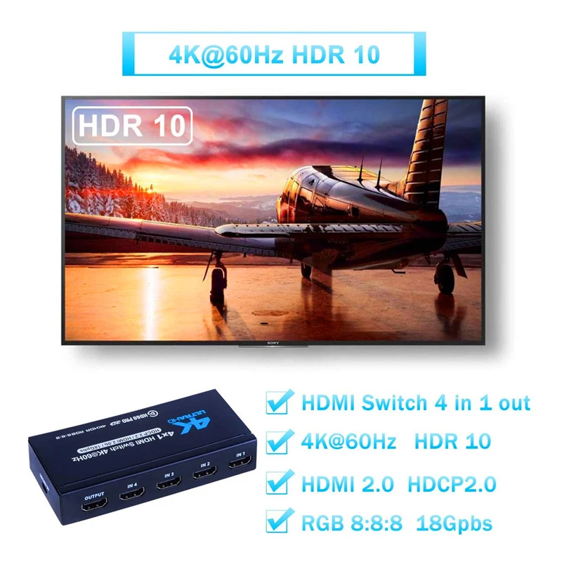 4K HDTV Switch | 3/4/5/7 Port HDTV 2.0 Switcher 4K HD Switcher Multiple Computers Share A Screen HDTV 3-IN-1-OUT Switch