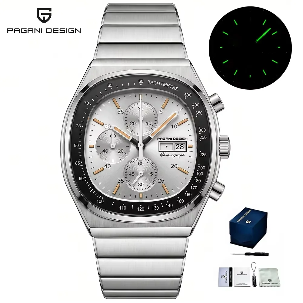 PAGANI DESIGN PD1819 Herren Quarzuhr mit Miyota OS00 Uhrwerk, Geschwindigkeitstester, Saphirglas, Wasserdicht, Chronograph, Reloj Hombre