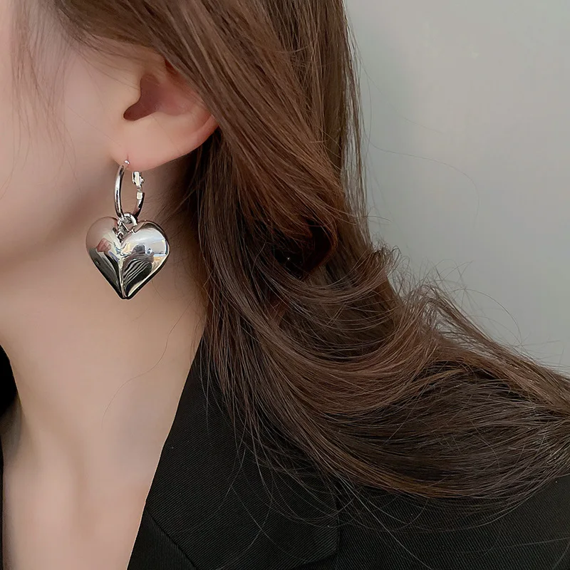 أقراط متدلية على شكل قبة مكتنزة مطلية بالذهب عتيقة للنساء ، فولاذ مقاوم للصدأ لامع ، أقراط سميكة على شكل قلب الخوخ ، طوق مغفل خفيف الوزن #3