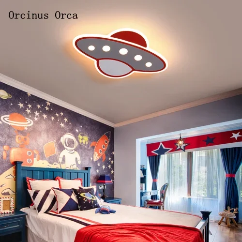 Cartoon creative alien spaceship ceiling lamp boy bedroom children's room lamp color UFO ceiling lamp remote control