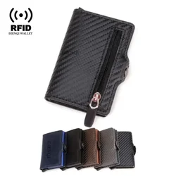 DIENQI-Carbon Fiber Card Holder Men Money Clip Anti Rfid Credit Cardholder Coin Pocket Simple Men's Slim Leather Business Wallet