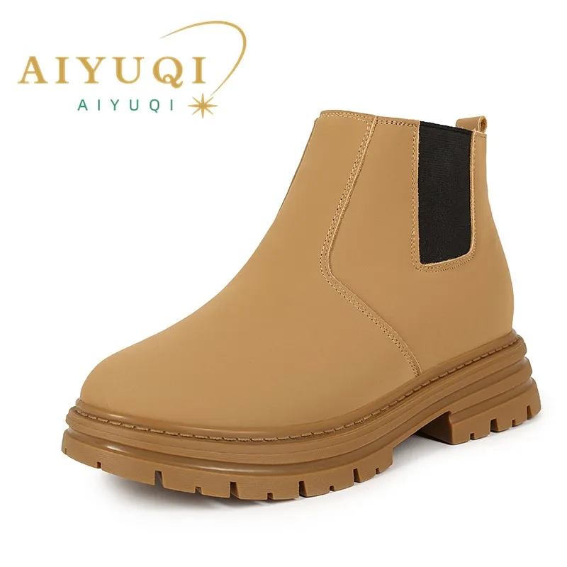 

AIYUQI Women Cargo Boots Natural Wool 2024 New Genuine Leather Women Ankle Boots Large Size 41 42 43 British Style Booties Women