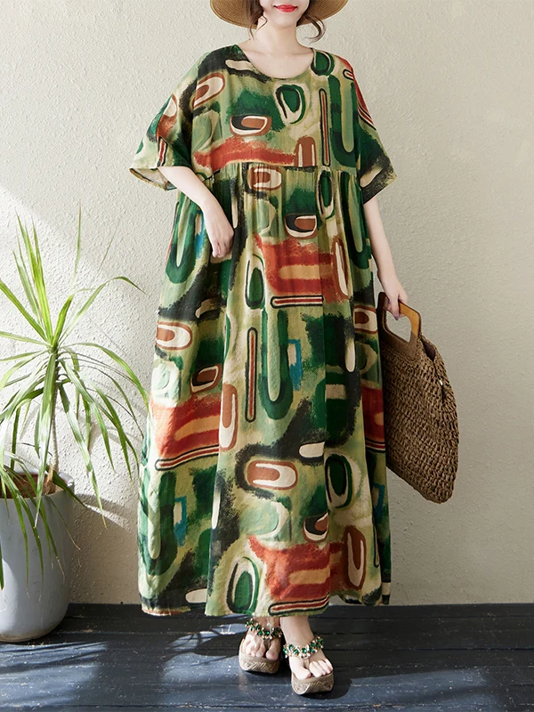 

Новинка лета: платье больших размеров с цветочным принтом, из тонкой мягкой ткани, с круглым вырезом, коротким рукавом, длинное, удобное для повседневной носки.