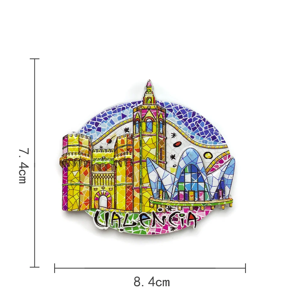 Imanes de nevera 3D de resina, monumentos de Valencia coloridos, imanes de nevera para decoración del hogar, potentes recuerdos turísticos magnéticos