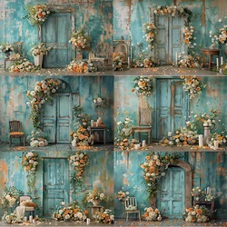 Spring Flower Photography Background Vintage Wooden Door Floral Garden Party Decor Wedding Newborn Portrait Photo Studio Props