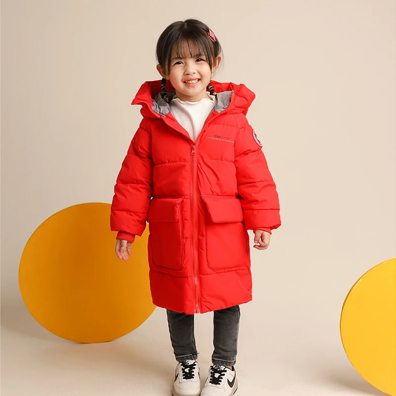 2024 Winter Children Down Cotton Jacket Baby Boys Girls Korean Version Style Medium And Long Size Hooded Coat Baby Outerwear