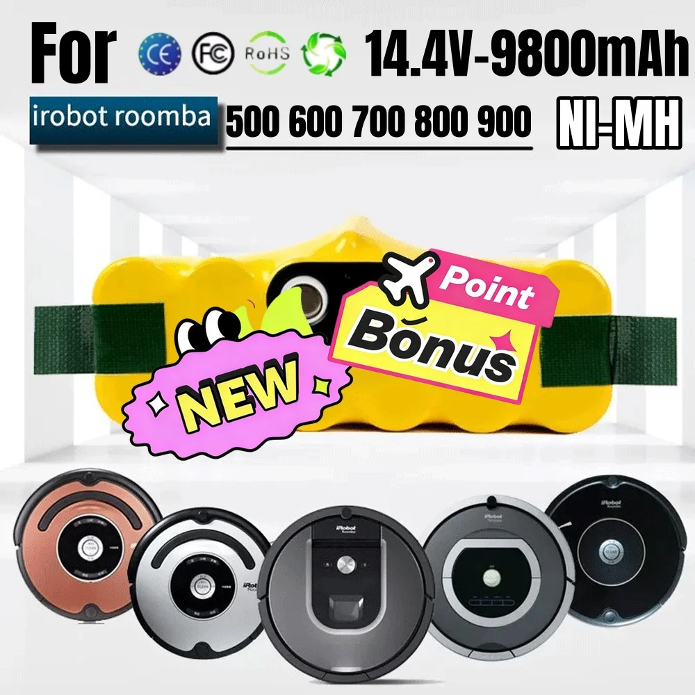 🚧Enhanced version 6800mAh Battery 14.4V for iRobot 500 600 700 800 900 Series Battery for iRobot Roomba 14.4V 620 650 770 780 5