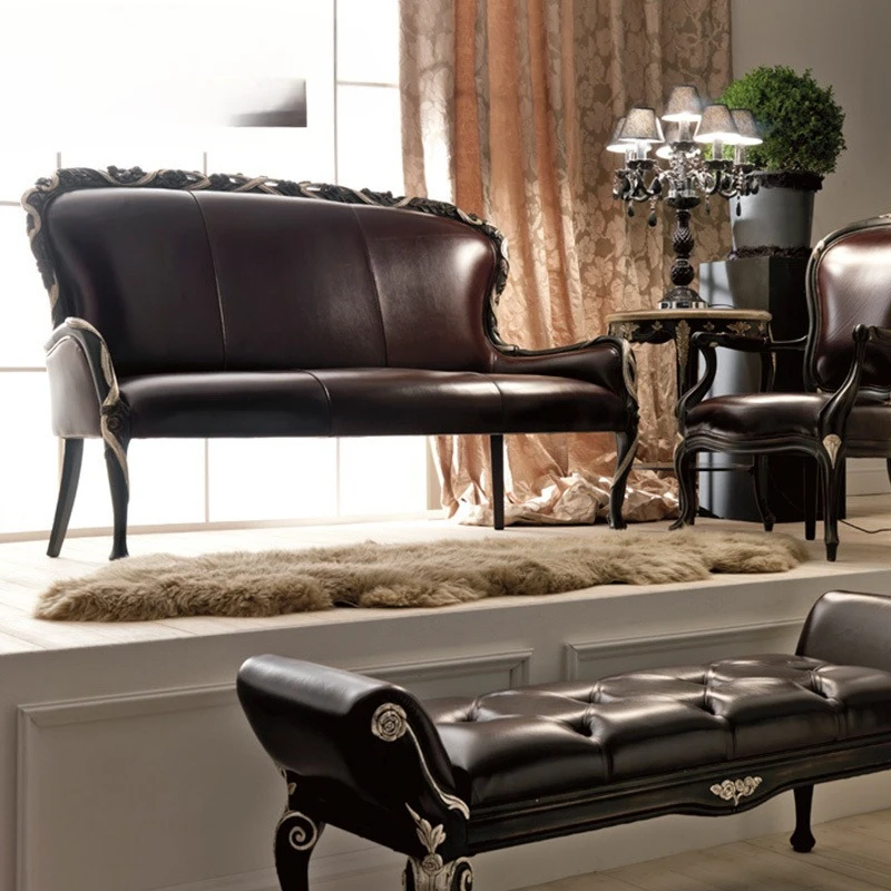 French leisure sofa European luxury furniture, solid wood hand-carved fabric, double sofa
