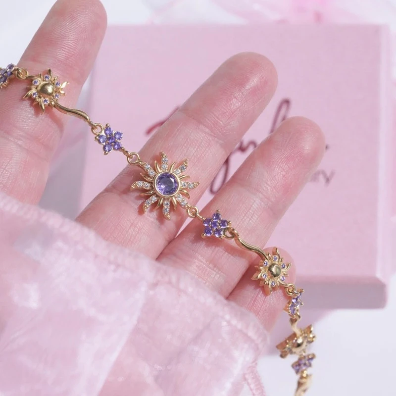 Sunflower Sun Style Inlaid Shiny Synthetic Zirconia Bracelet Suitable for Women's Travel and Vacation Accessories Gifts