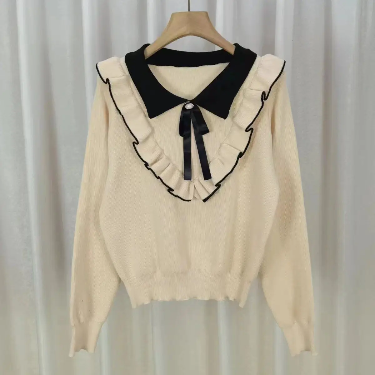 Doll Collar Knitted Sweater for Women's Clothing High-end and Lazy Style Western-style Inner Outfit Small Shirt