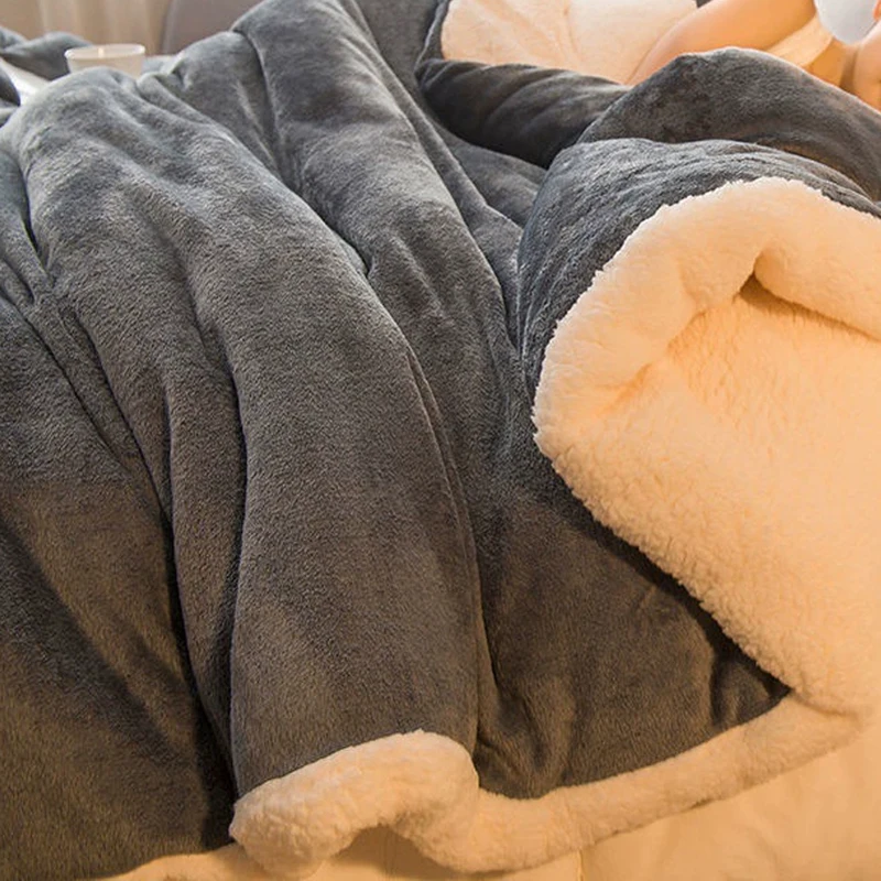 

Double Sided Wool Throw Blanket Warm Reversible Design for Queen Bed Winter Camping Bedspread All Season Home Textiles Decor