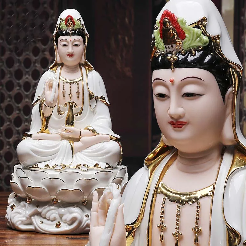 2023 high grade COLOR Porcelain GUAN YIN PU SA BUDDHA home Altar shop Worship efficacious Talisman family Goddess Mascot statue