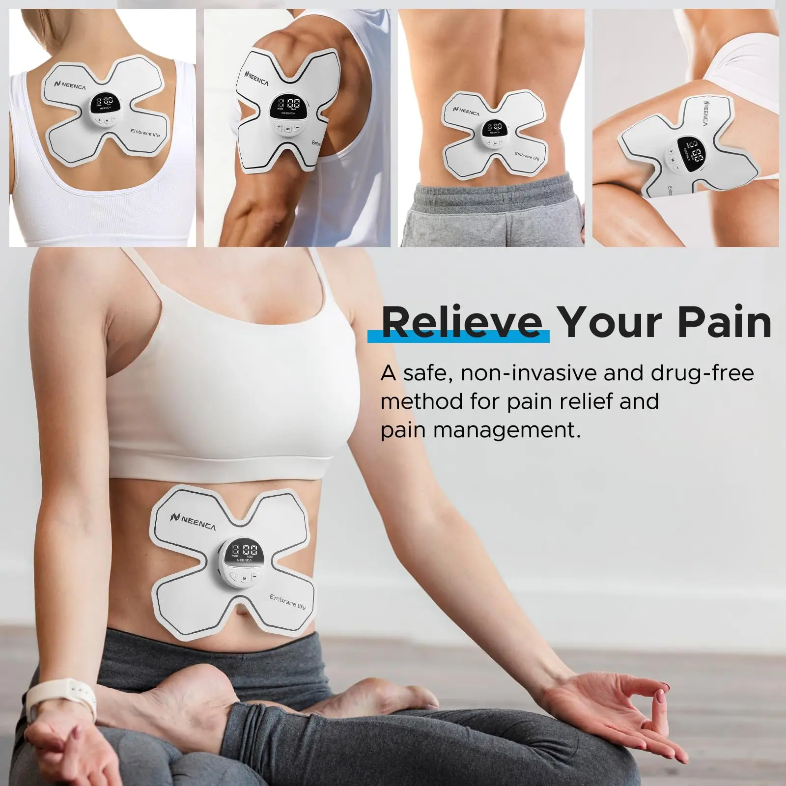 NEENCA Rechargeable Wireless TENS Unit Muscle Stimulator Massager with 9 Modes 19 Intensities  for Knee/Shoulder/Back Pain Relie