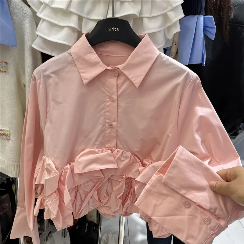 

Loose ort Svel Women's irt Korean Sle Long Sve Loose ort Length Versatile Top with Lace Hem Commute Sle