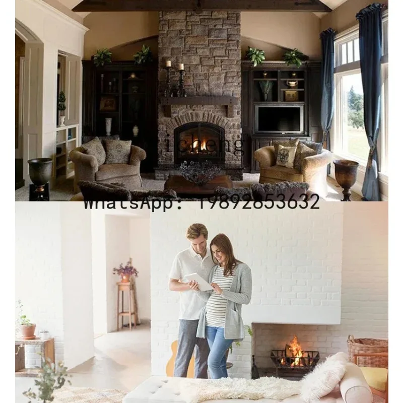 LYY  Solid Wood Electric Fireplace Curio Cabinet Carved White Heating Fireplace Mantel Stove