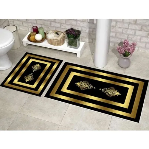 Land Of dowry Elite Lux Rectangular 2'li Bath Mat Pad Alberta Black Gold