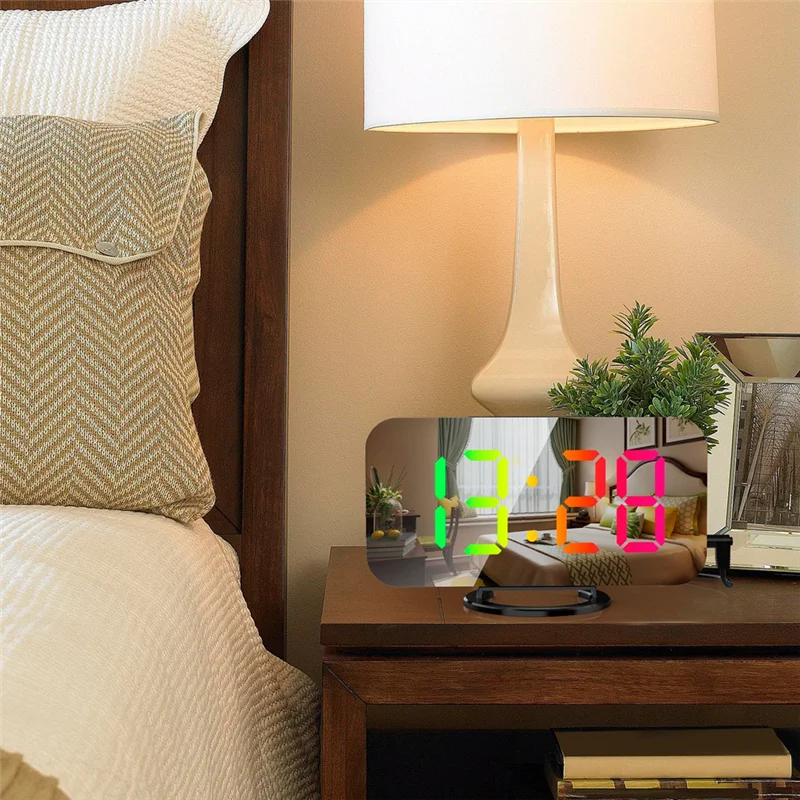ABGR-réveil numérique rvb coloré grand écran affichage miroir intelligent réveil affichage de la Date pour la décoration de la pièce