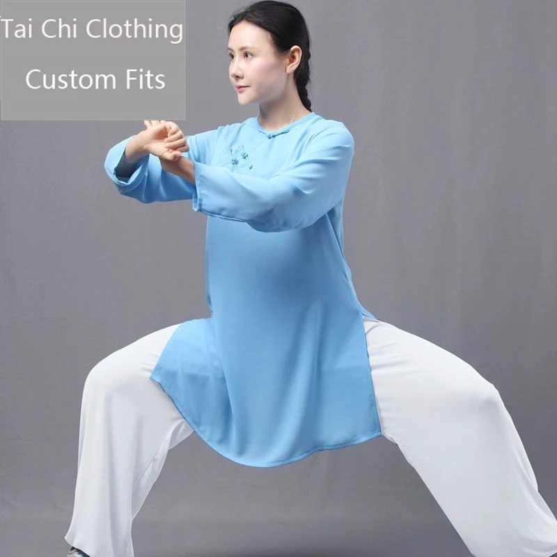 Thin Ice Silk Shadowboxing Exercise Clothing Female Blue Tai Ji Suit Summer New High-End Breathable