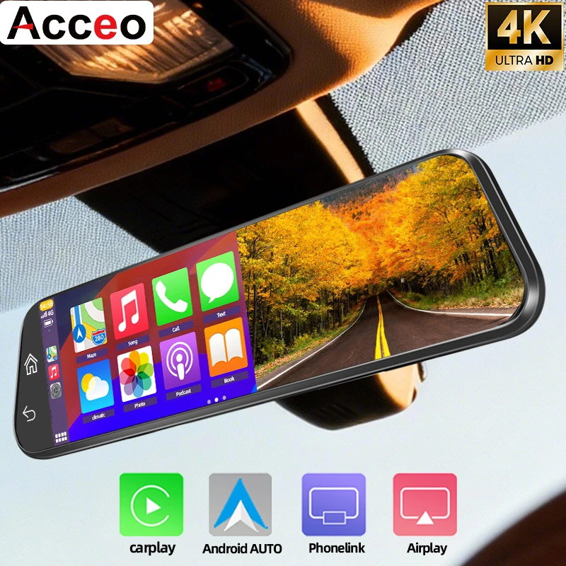 

9,66-дюймовый 4K видеорегистратор с зеркальным экраном, поддержкой Android Auto, 5G WiFi, GPS, задней камерой 1080P, ночным видением, циклической записью и круглосуточным мониторингом парковки