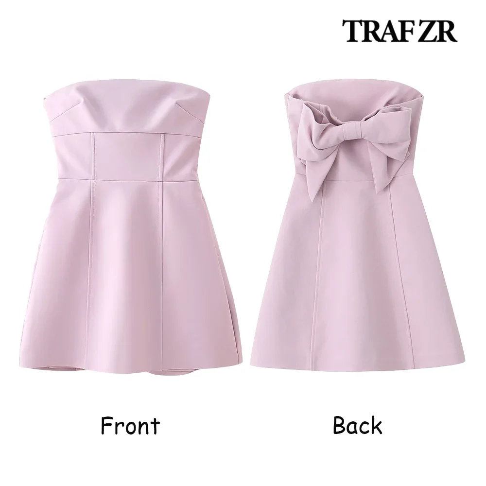 TRAF ZR High Street Mini New Gown Bandeau Strapless Vintage Fashion Summer Dresses 2024 Elegant Chic Party Dress Vestidos Mujer