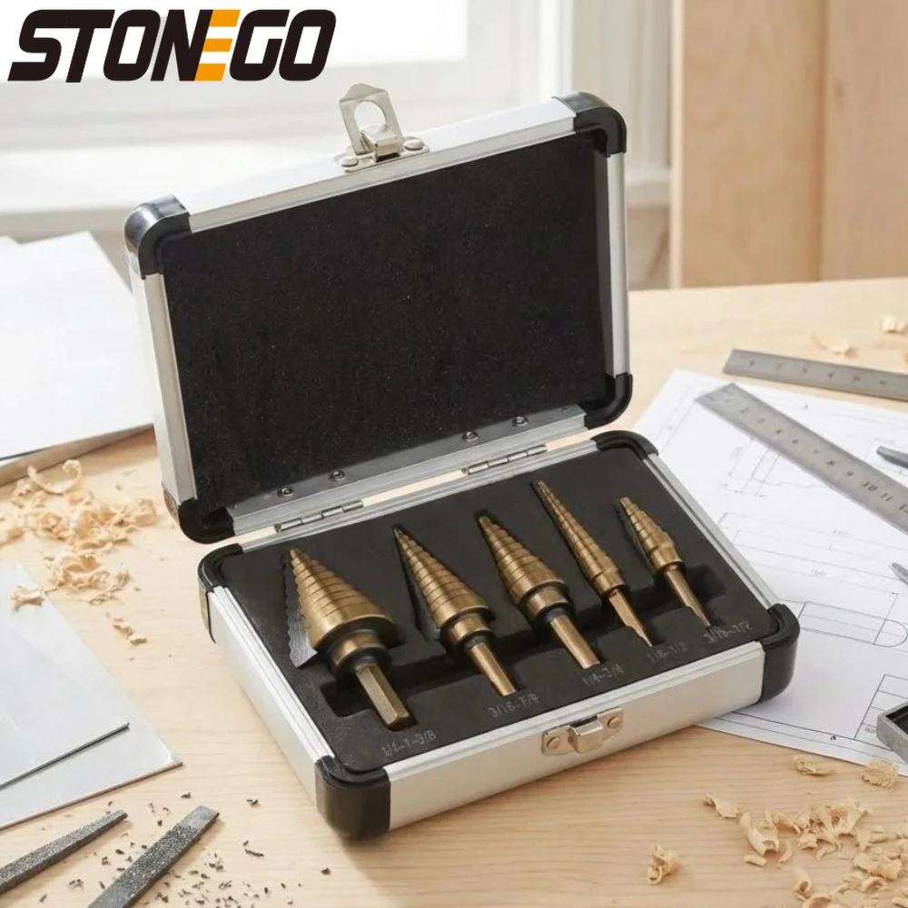 

Step Drill Bit Set 5pcs HSS Cobalt Metal Hole Cutter Titanium Conical Carbide Punch Tool 50 Sizes Perforated Drill Bits