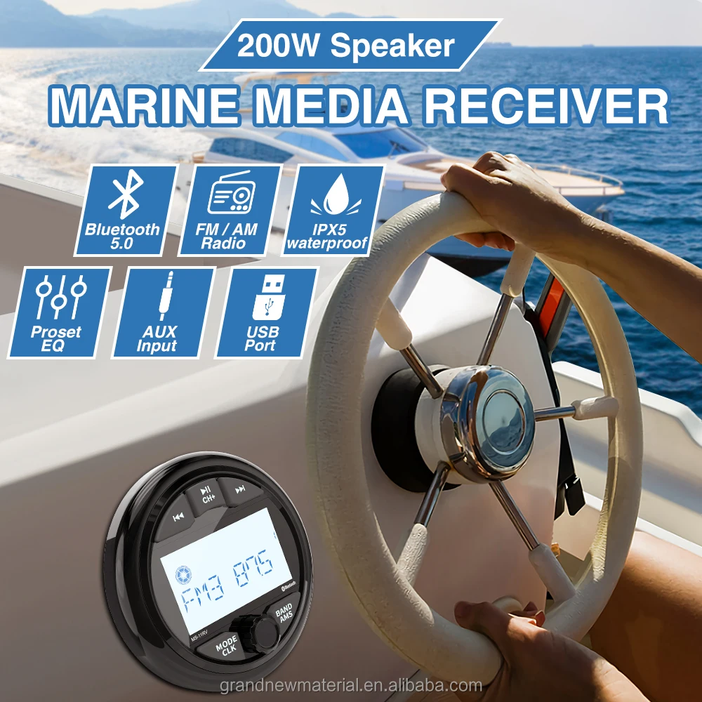 Grandnavi Boat BT Marine Stereo Radio Boat Radio AM FM Tuner Streaming Music Digital Media on Boats Golf Cart ATV UTV