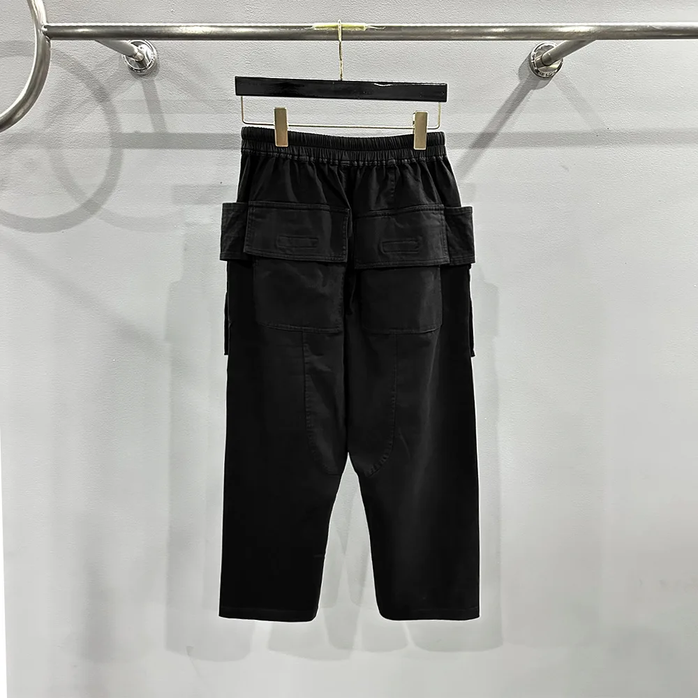 Owens Pants Streetwear Cotton Rick Trouser High Street Biker Cropped Slacks Fashion Double Loop Design Straight Leg RO Overalls