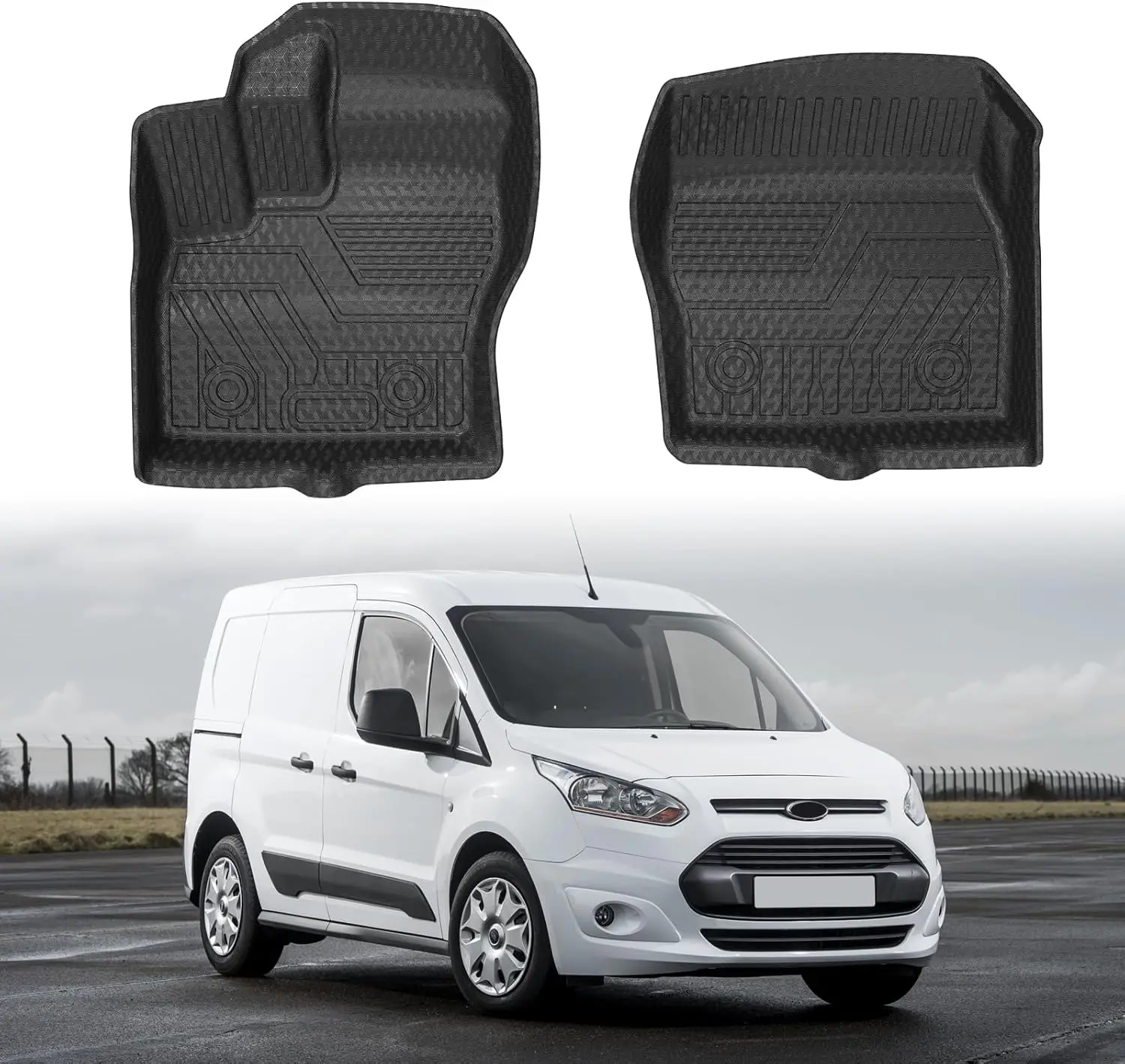 

Custom Fit Front Floor Mats for 2014-2021 Ford Transit Connect, All Weather Durable Black Set