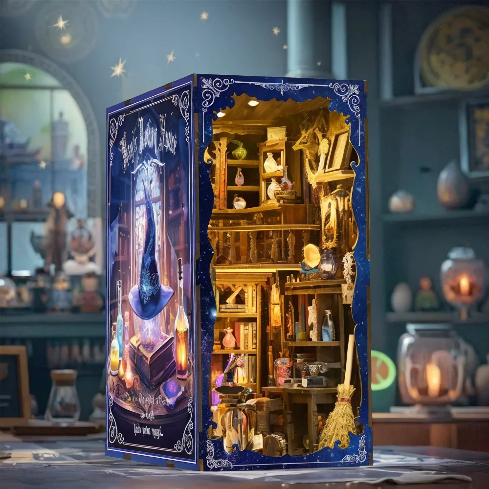 

Деревянный 3D-конструктор-головоломка «Домик волшебных зелий» для самостоятельной сборки, декоративный уголок для книг, DIY-набор