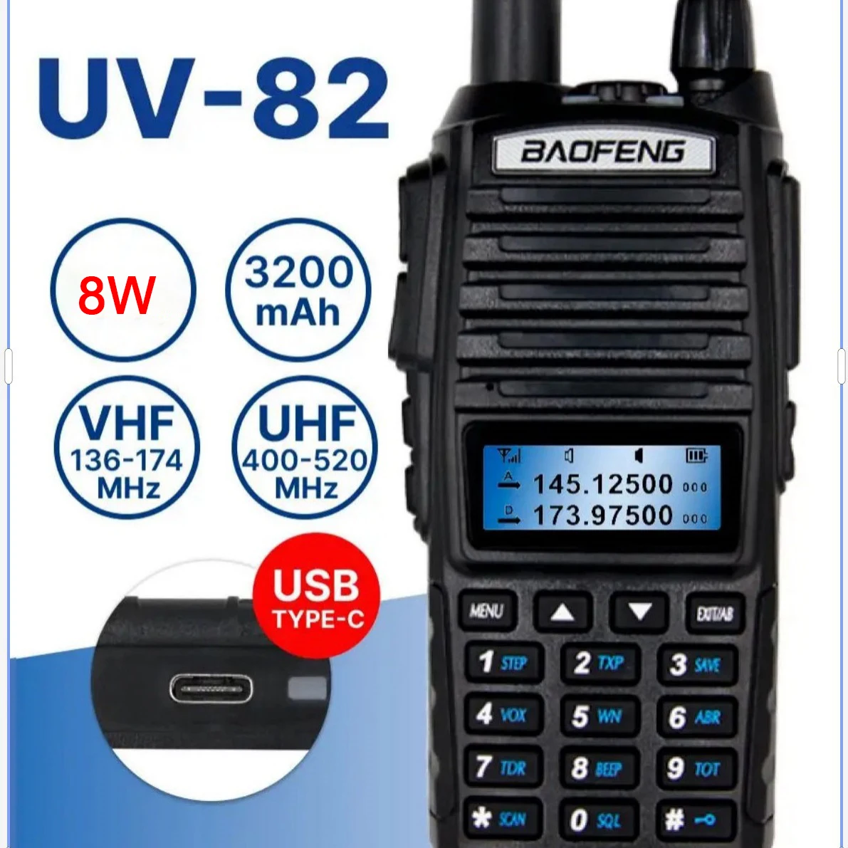 Baofeng UV-82 TYPE-C Charging Walkie Talkie Long Range 2 Way Portable FM Amateur Radio Station Long Distance Radio Amateur Radio