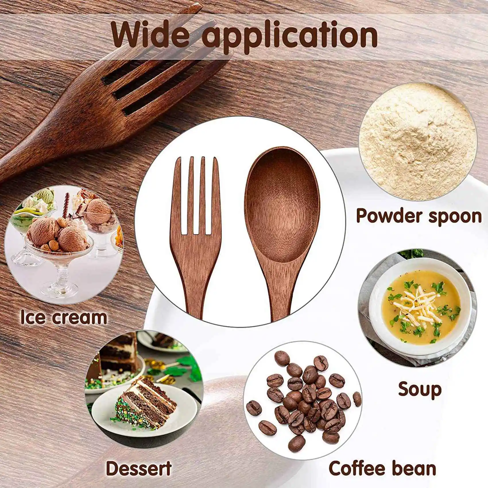 VEHO-40 Pcs Wooden Spoons Forks Set Wooden Utensil Set Reusable Natural Wood Flatware Set For Cooking Stirring Eating
