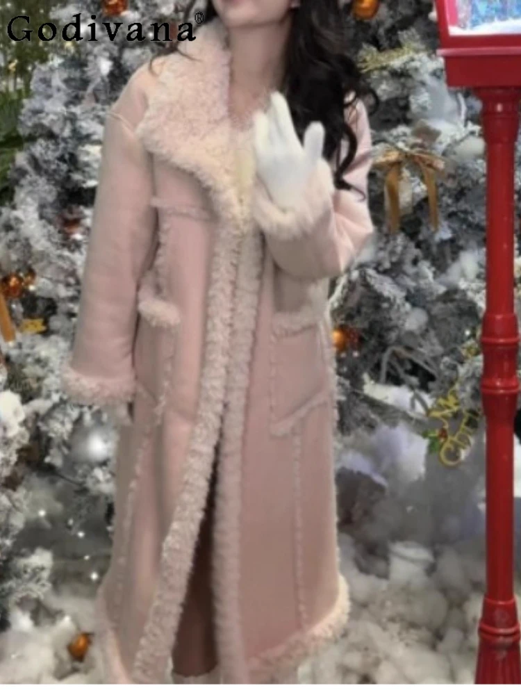 

Женские зимние свободные шерстяные пальто средней длины с отложным воротником, корейское однотонное универсальное возрастное модное пальто