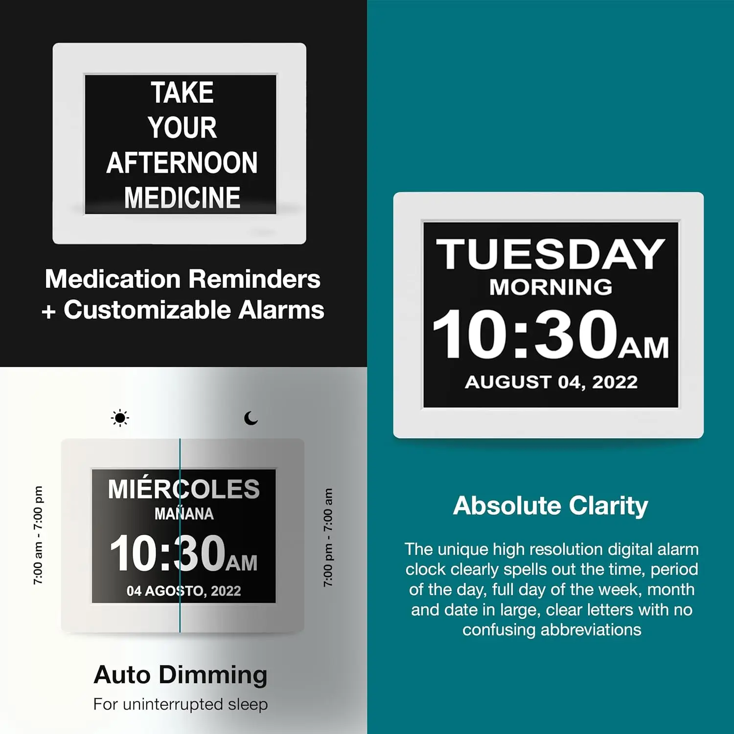 ساعة رقمية كبيرة للخرف 2024 جديدة لكبار السن، ساعة رقمية كبيرة، منبه مخصصة، ساعة مع يوم وتاريخ