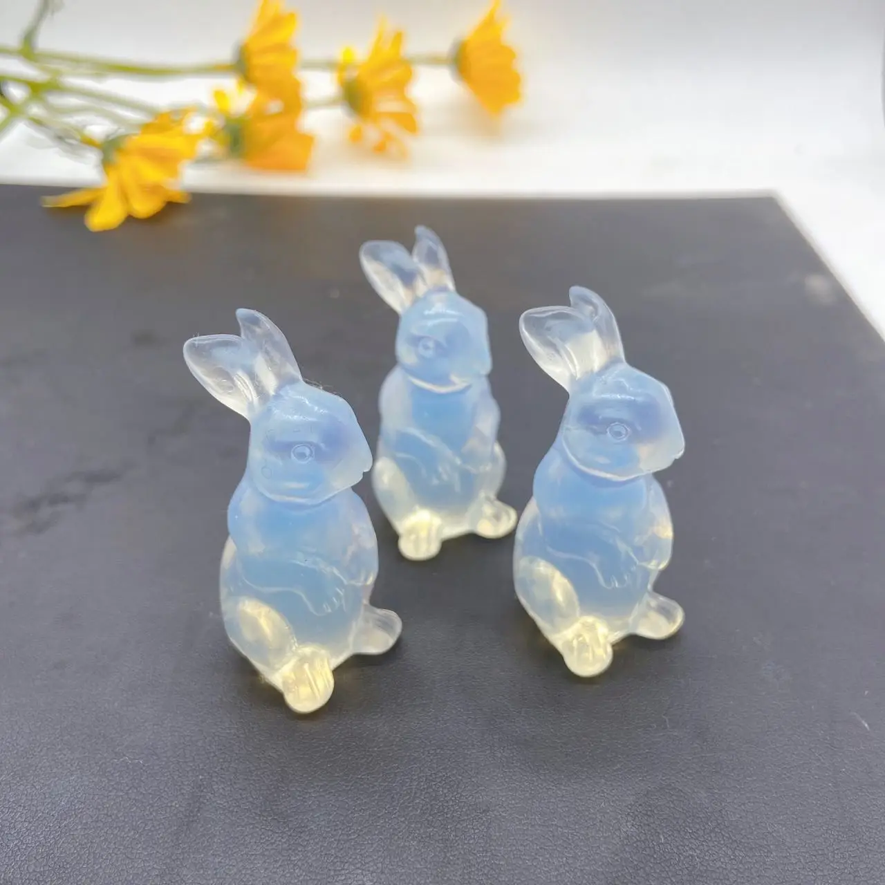 Beautiful Natural Crystal Animal Hand Carved Opal Rabbit Cure Degaussing Repair Mineral Quartz Home Decor Halloween Gifts