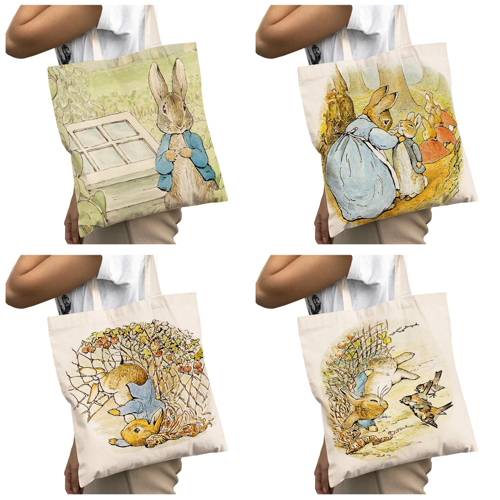 Cute Cartoon Rabbit Children Tote Handbag Big Capacity Shopper Bag Fashion Bunny Animal Casual Canvas Cloth Womem Shopping Bags