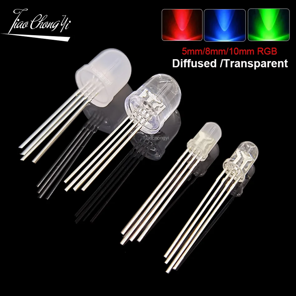 4 Pin 5mm 8mm 10mm DIP Led Diode RGB Light Emitting Common Anode Cathode Tricolor Multicolor Clear Diffused DIY PCB Lamp Bulb