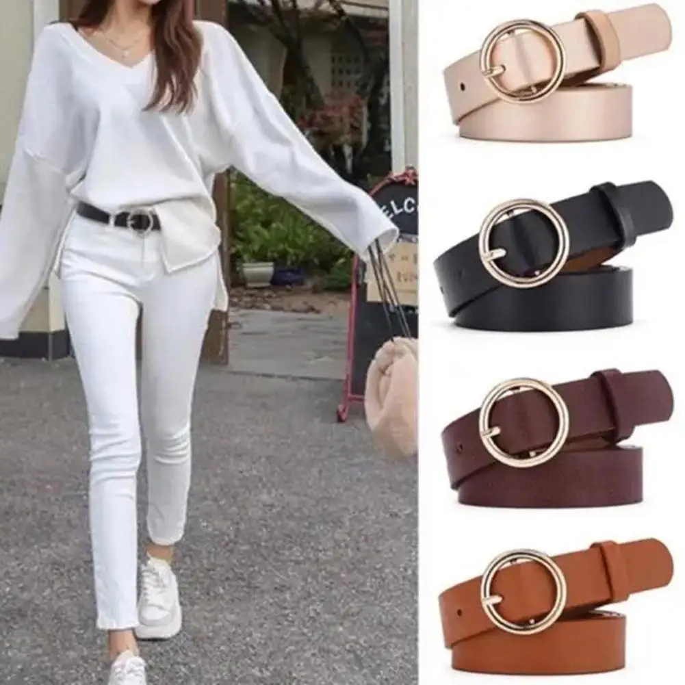 

Round Belts For Women Girls Korean Style Vintage Metal PU Button Decoration Wide Waist Belt Leisure Dress Jeans Accessory