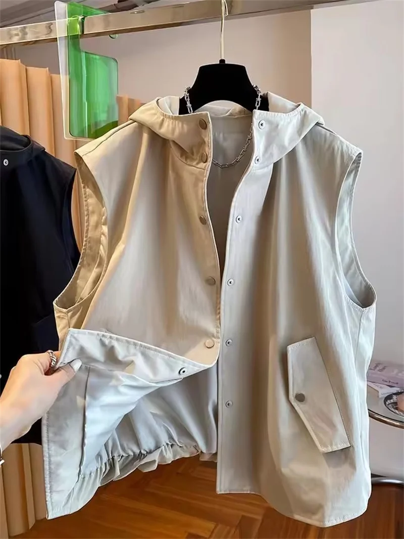 Moda mujer con capucha Casual Veat chaqueta 2025 nueva primavera verano chaleco suelto sin mangas mujer prendas de vestir impermeables