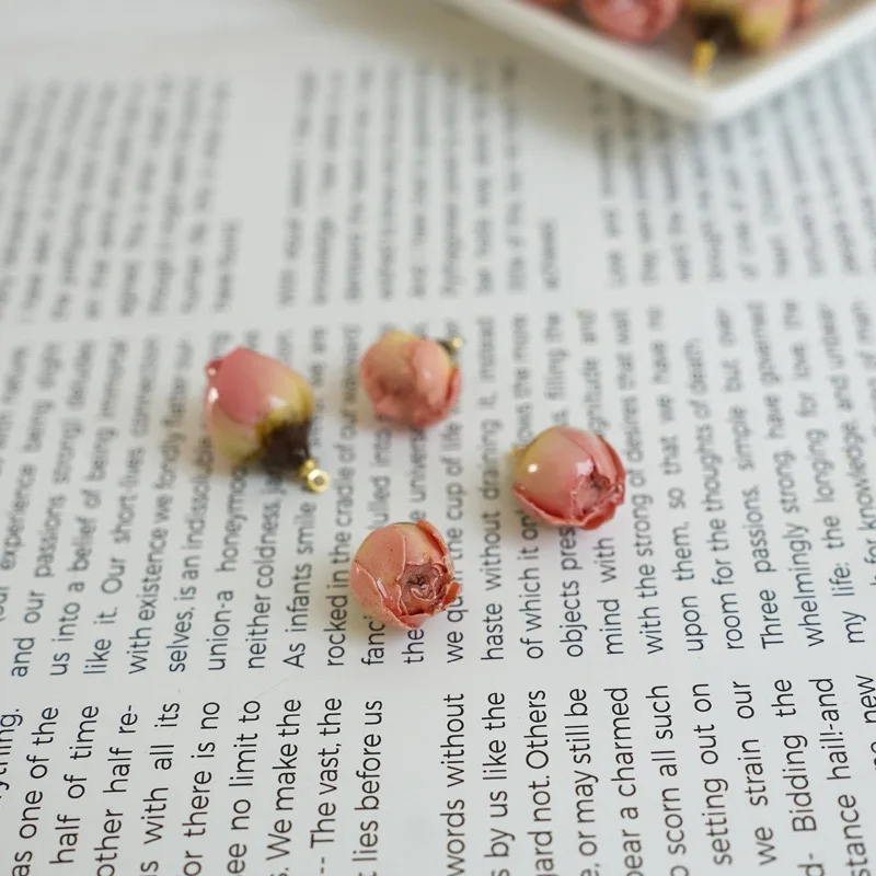 Drip Glue Pink Rose Diy Earring Material, Real Dry Flower Head Rose Jewelry Accessories