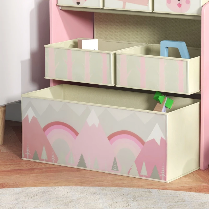 Armario para guardar juguetes infantiles con 6 cajas de tela, diseño adorable en color rosa, 63 x 30 x 66 cm, organizador para el cuarto de los niños.