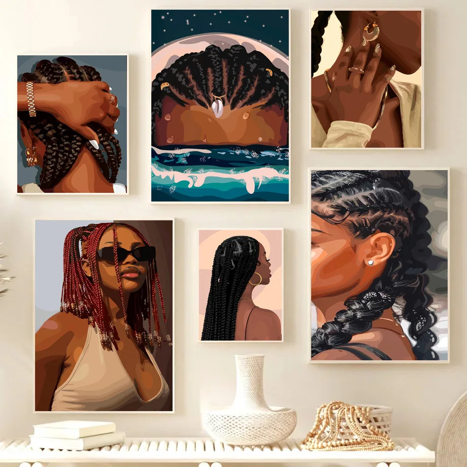 Modern Fashion Women Dreadlocks Hair Jewelry Rings Jewelry Wear Canvas Painting Prints Living Room Wall Pictures Decor