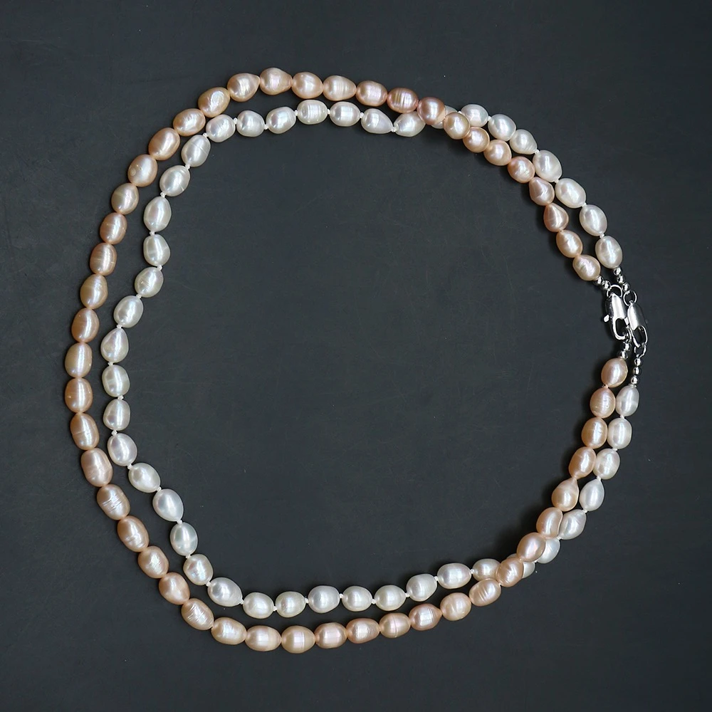 

2 Color Natural Baroque Pearl Necklace White/orange Freshwater Screw Rice Pearl Beaded Jewelry Fashion Neck Ornament 1 Strand