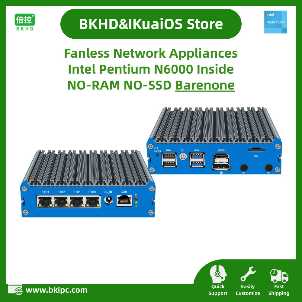 Fanless Network Device Barebones 4x2.5G Ethernet Pentium N6000 Compatible Pfsense OPNsense for Firewall Router G48S-N6000-4L