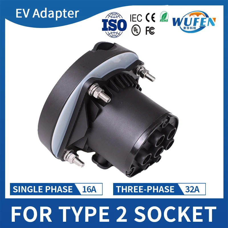 WUFEN Type 2 connecteur de prise femelle prise CE IEC 62196-2 32A 3P 22KW 4 points fixe AC EV charge adapté au câble de chargement