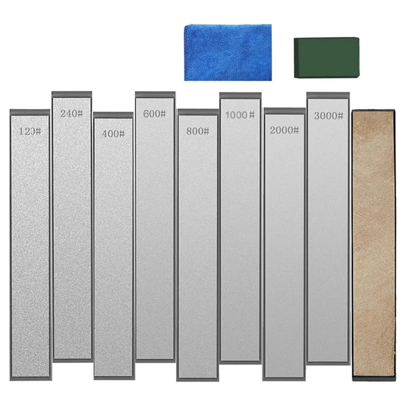 8Pcs Diamond Knife Sharpening Stones,Diamond Stone Set With Base - 120+240+400+600+800+1000+2000+3000 Grit-High Flee