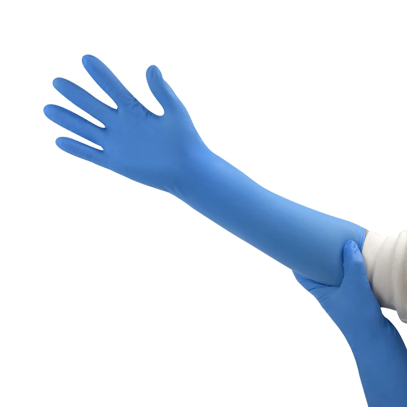 H-6001 16 بوصة قفازات النتريل السميكة الطويلة للغاية مرونة عالية المضادة للانزلاق فراغ معبأة لغرف الأدوات الإلكترونية الرعاية الصحية