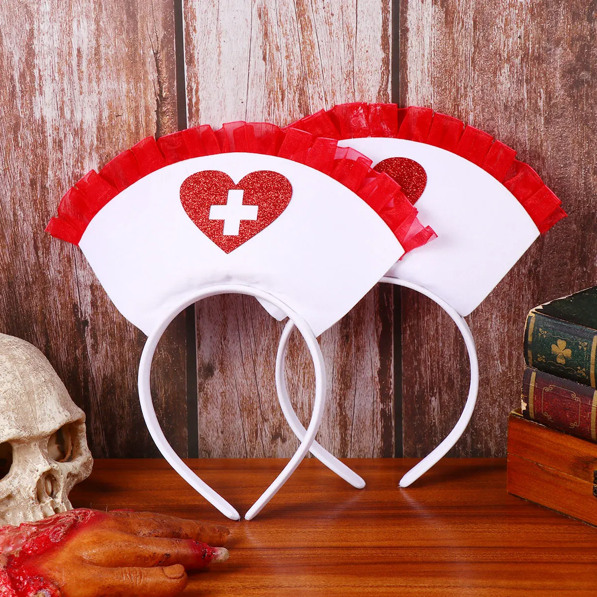 

3Pcs Nurse Headband Red Lace Halloween Hair Hoop Party Cosplay Hairband Trendy Hair Accessories Halloween Headband