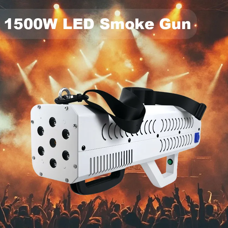 

LED Smoke Gun Portable RGBW Handheld Fog 1500W Black White Stage Special Effect Smoke Sprayer for Wedding DJ Stage Club Event