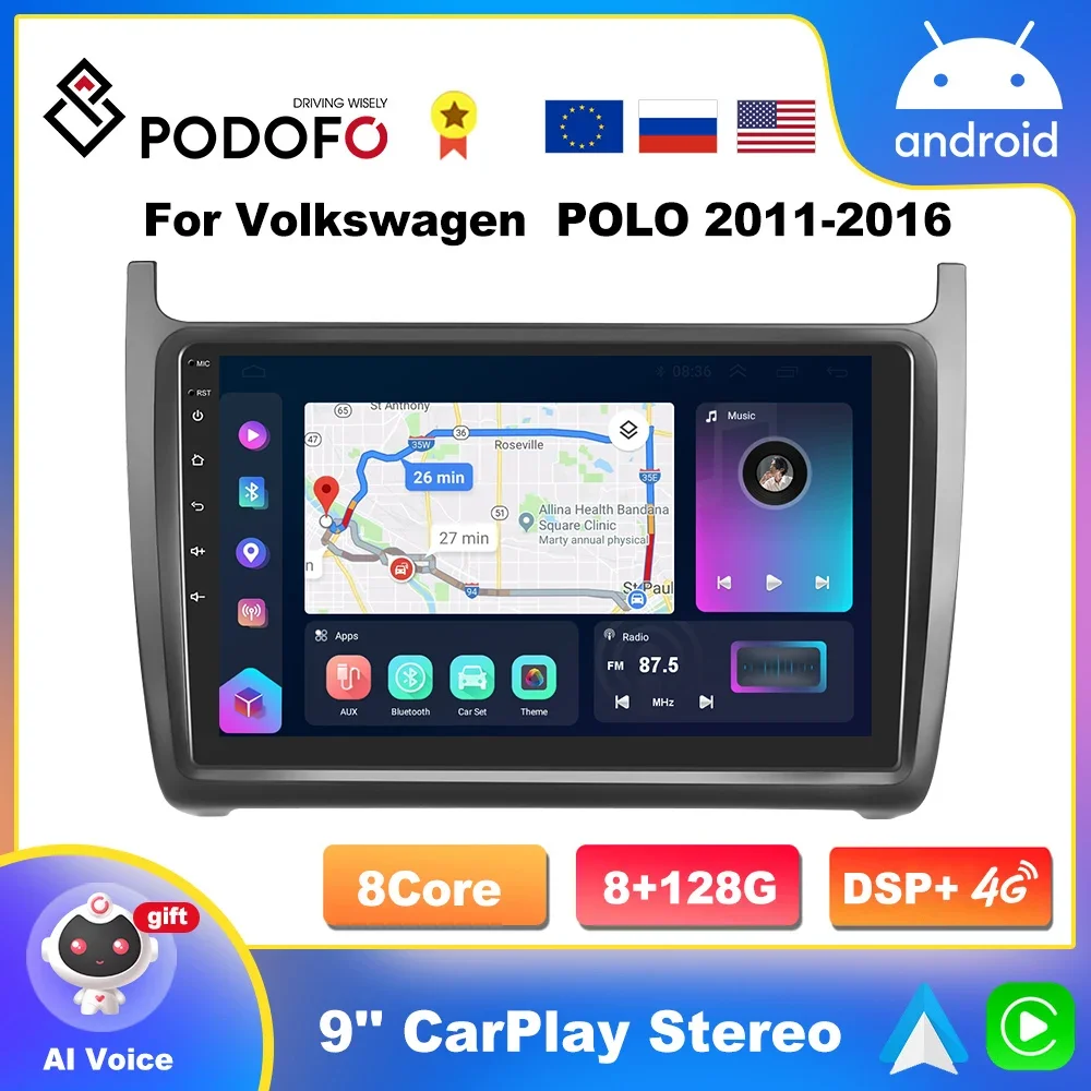 

Podofo CarPlay For Volkswagen POLO 5 2008-2015 Android Radio 2din Head Unit Car Multimedia Video Player GPS Navigation Stereo